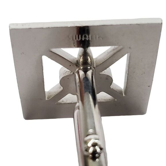 Vintage Swank Fleur de Lis Square Geometric Silvertone Cufflinks 7/8" - Picture 4 of 4